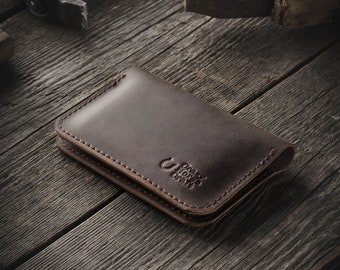 Leather Wallet Business Card holder credit bank cardholder Crazy Horse Vegetable Tanned Italian Leather Wool felt Unique Gift for Men Women