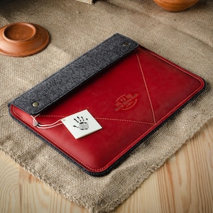 Étui rouge pour MacBook Air 13 M4 et M3, étui MB air M4 15 pouces, étui MacBook Pro 14 pouces Crazy Horse cuir et laine feutre housse pour MacBook Pro 16