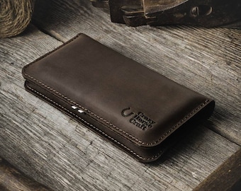 iPhone 16 Pro Max case wallet for two phones 2 iPhones sleeve Brown leather iPhone 16 Plus cover iPhone 16e 16 Pro card holder iPhone 15 bag