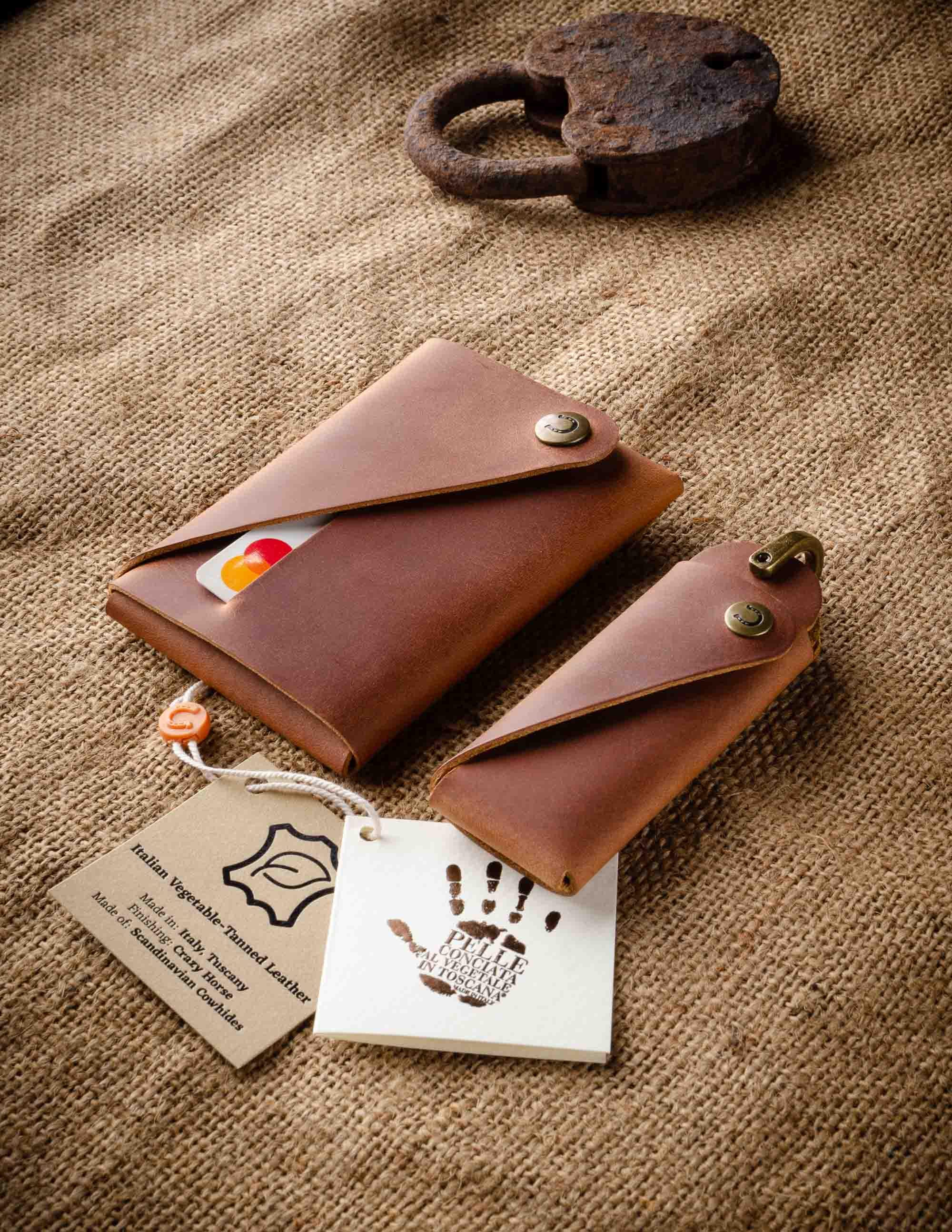 Wallet and Key Holder Gift Set, Brown Leather Slim Card Holder