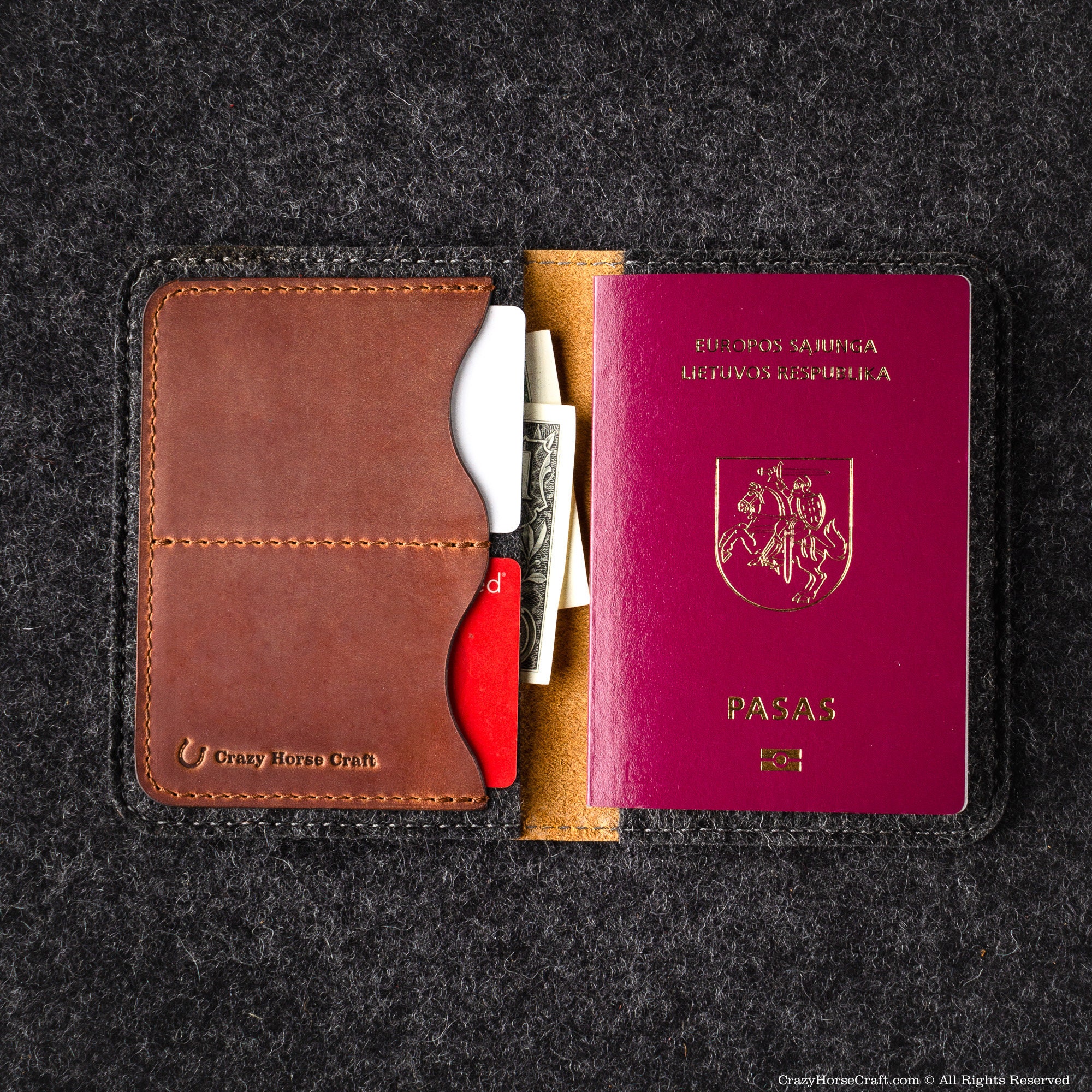 Funda tipo billetera de pasaporte con soporte de viaje vegetal curtido cuero italiano fieltro - Imagen 6 de 16