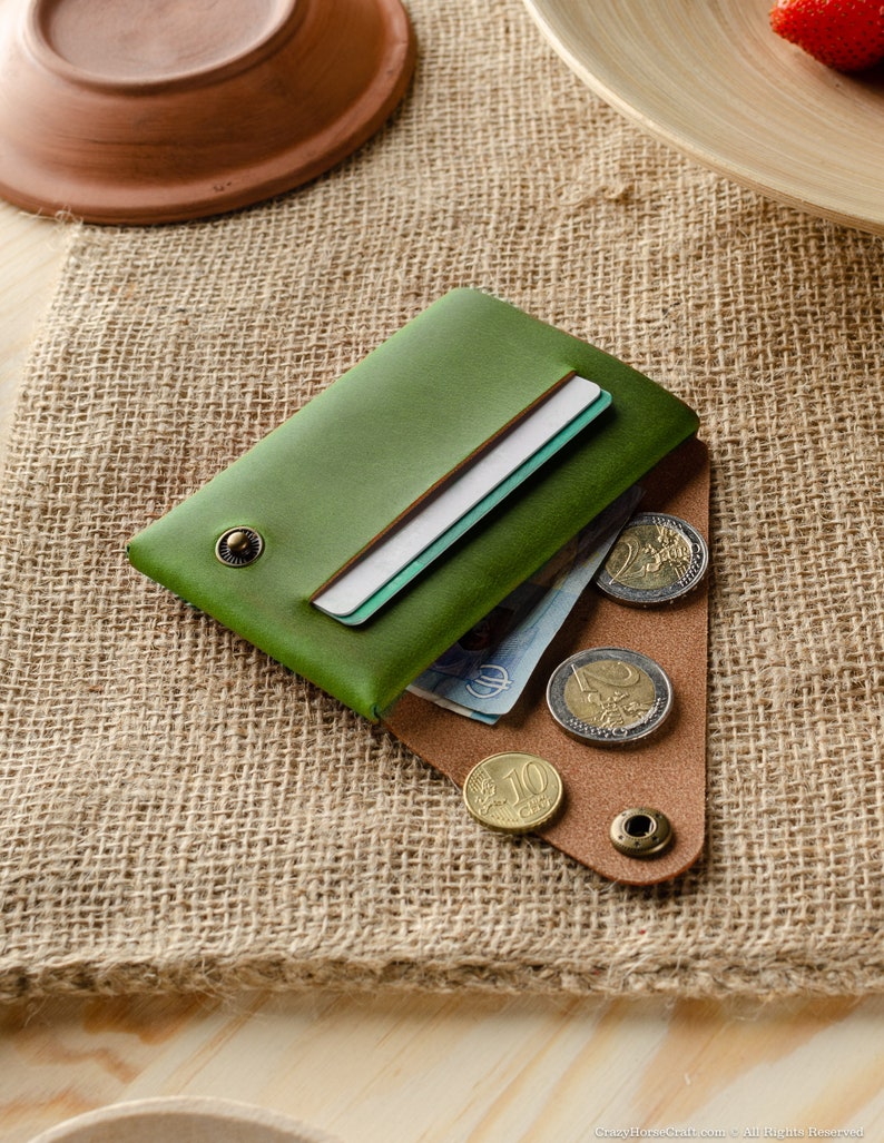 Minimalist wallet for men card holder for women slim men's wallet women's coin purse Alpine Green wallet perfect gift for him her money clip zdjęcie 4