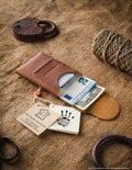 Slim leather wallet minimalist card holder engraved personalized wallet business card holder mens wallet gift for her Crazy Horse leather product logo