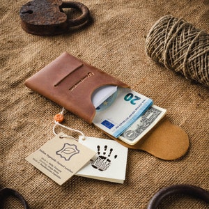 Portafoglio sottile in pelle, porta carte minimalista, portafoglio personalizzato inciso, porta biglietti da visita, portafoglio da uomo, regalo per lei, pelle Crazy Horse