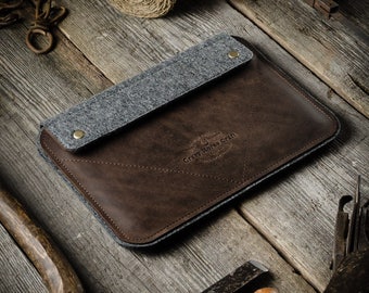 NEW M4 iPad Pro 13 inch case / sleeve, M2 iPad Air 11 cover, iPad 10.9, 100% wool felt pencil holder Crazy Horse leather, iPad Pro 11 bag