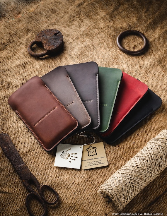 Leather iPhone case sleeve wallet personalized slim card holder gift for him her Crazy Horse iPhone 17 Air Pro Max 16 Pro Plus iPhone 16e 15