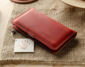 Rote iPhone 15 14 Tasche für zwei Handys 2 Handys Hülle Leder iPhone 15+ 14 Pro Kartenhalter Vintage Stil iPhone SE 15 14 Farbe