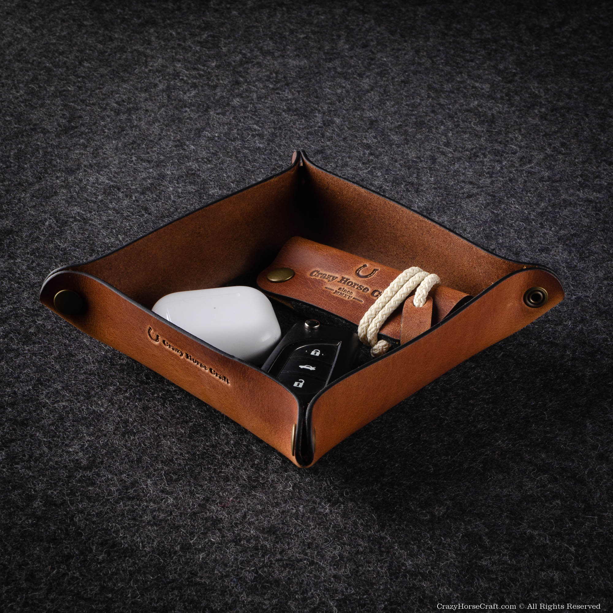 Veg Tanned Leather Valet Tray Desk Organizer Vanity Tray Leather Handcrafted - Picture 5 of 16