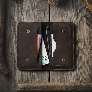 iPhone 11 Pro Max Leder Brieftasche Fall für zwei Handys, Crazy Horse Leder, Wollfilz iPhone 11 Pro Ärmel, 2019 iPhone 11 Abdeckung Kartenhalter