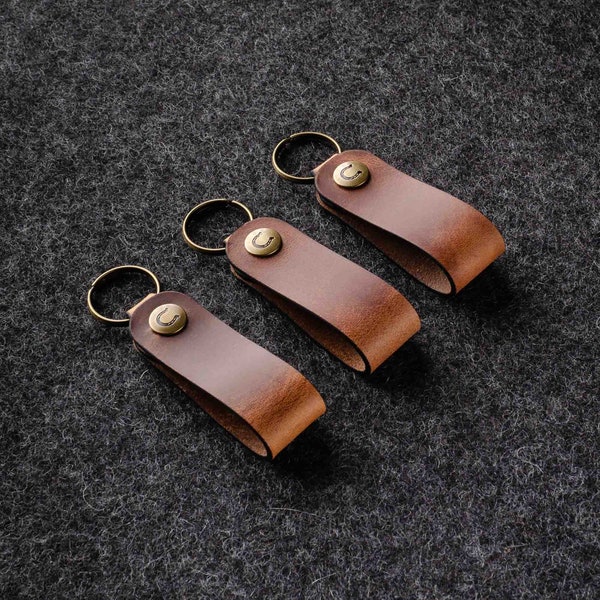 Lot de 3 porte-clés, passant de ceinture, pochette, étui, organiseur en cuir italien tanné végétal marron style Crazy Horse, voiture, bague, chaîne, homme