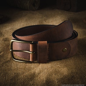 Classic brass Belt for Men and Women, Italian Vegetable Tanned Crazy Horse Leather, belt buckle for men and women genuine solid brass buckle