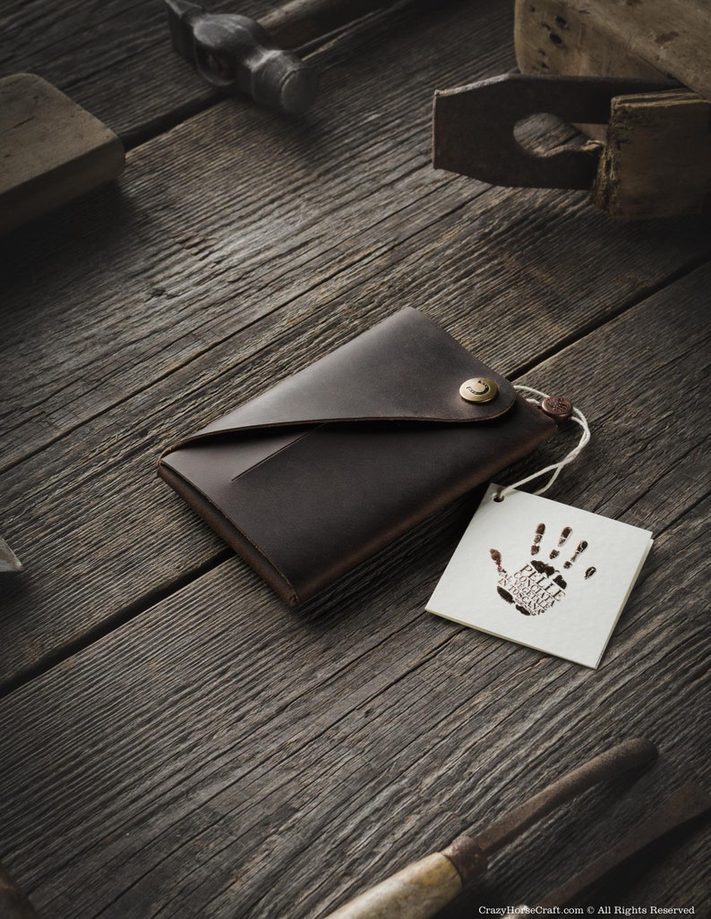 Cartera minimalista para hombre, tarjetero para mujer, cartera delgada, cartera de hombre, cartera de mujer, monedero Wood Brown cartera pequeña regalo perfecto imagen 1