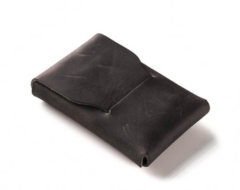 Black Slim leather card holder minimalist wallet engraved personalized wallet business card holder mini wallet for men Crazy Horse