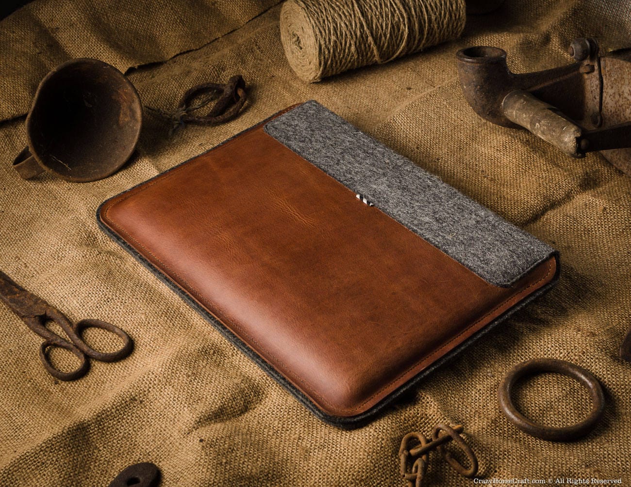 Funda Macbook 12" con funda de cuero de lana fieltro marrón estilo vintage - Imagen 4 de 43