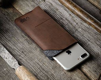 Cuir iPhone 7 / 7 plus cas, manche, porte-cartes portefeuille Crazy horse cas en cuir brun, iPhone 8/8 + cas, iPhone X / Xr / Xs / Xs Max