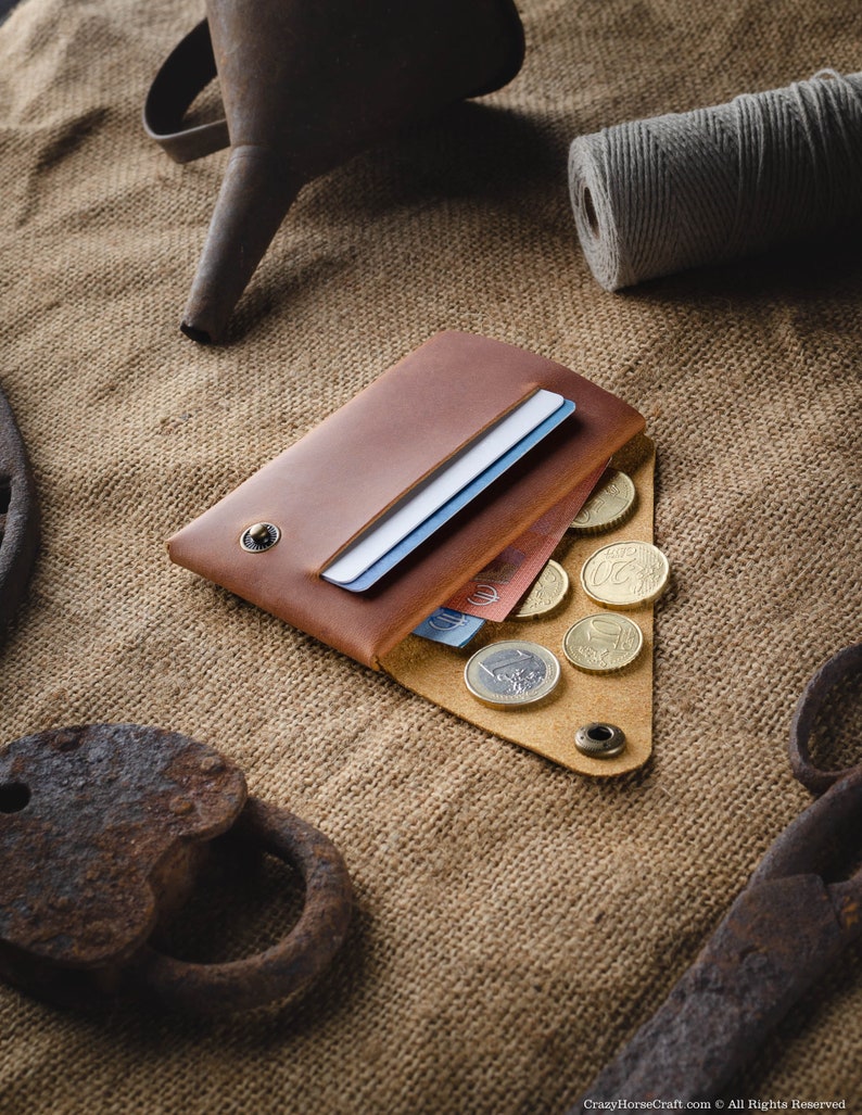 Minimalist leather wallet for men, card holder for women, slim wallet, men's wallet, women's wallet, Classic Brown coin purse, perfect gift image 4