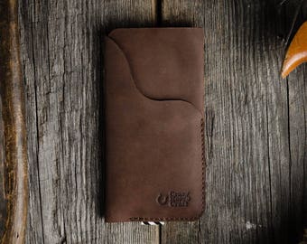 Leather iPhone 15 / 14 case, wallet with card pocket unique brown Crazy Horse style leather, iPhone 15 Plus Pro sleeve, iPhone 14 pro cover