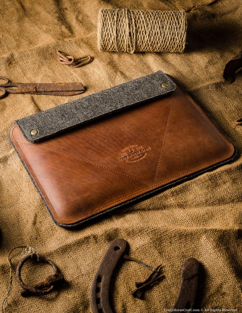 iPad 10.2 2022 case leather, case / sleeve, iPad Air 10.9 / 10.2 case, 100% wool felt, pencil holder, brown Crazy Horse leather, iPad Pro 11 image 3