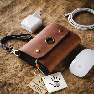 Borsa da viaggio in pelle per organizzare i cavi, custodia per cavi, regalo per uomo, custodia per caricabatterie Crazy Horse Magic Mouse