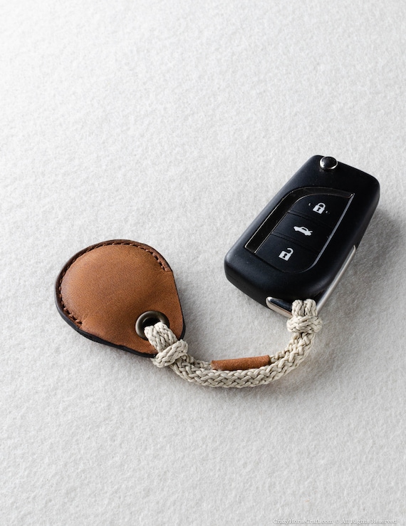 Leather AirTag Case, Keyfob, Key Ring Holder, Brown Italian