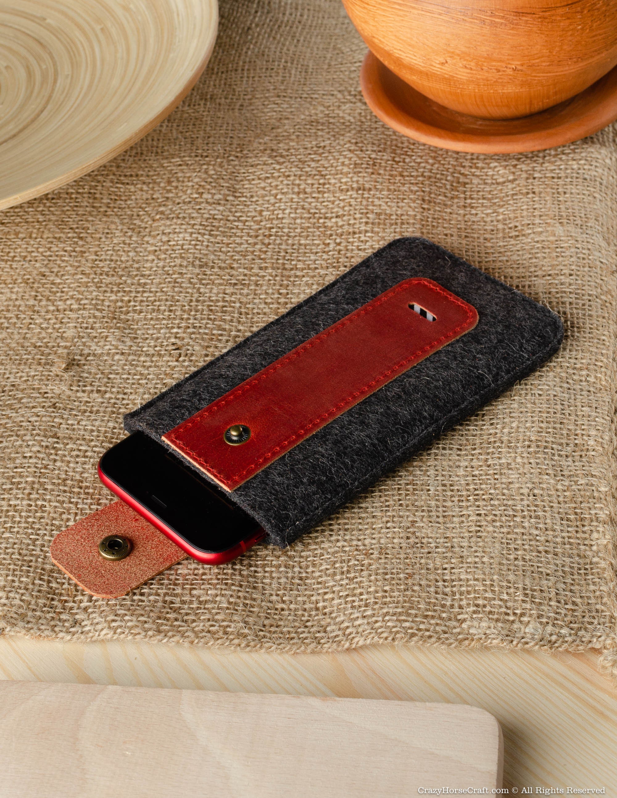 Funda con funda para iPhone 12 Pro 100 % lana fieltro vegetal bronceado rojo - Imagen 3 de 211