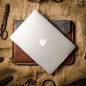 MacBook Pro 16 Zoll Hülle, MacBook Pro 16 Hülle 100% Wollfilz pflanzlich gegerbt Crazy Horse Ledertasche MacBook Air / Pro 13/14 Hülle/Tasche Bild 3