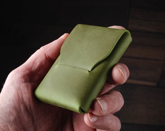 Green Slim leather card holder minimalist wallet engraved personalized wallet business card holder mens wallet groomsmen gift Crazy Horse