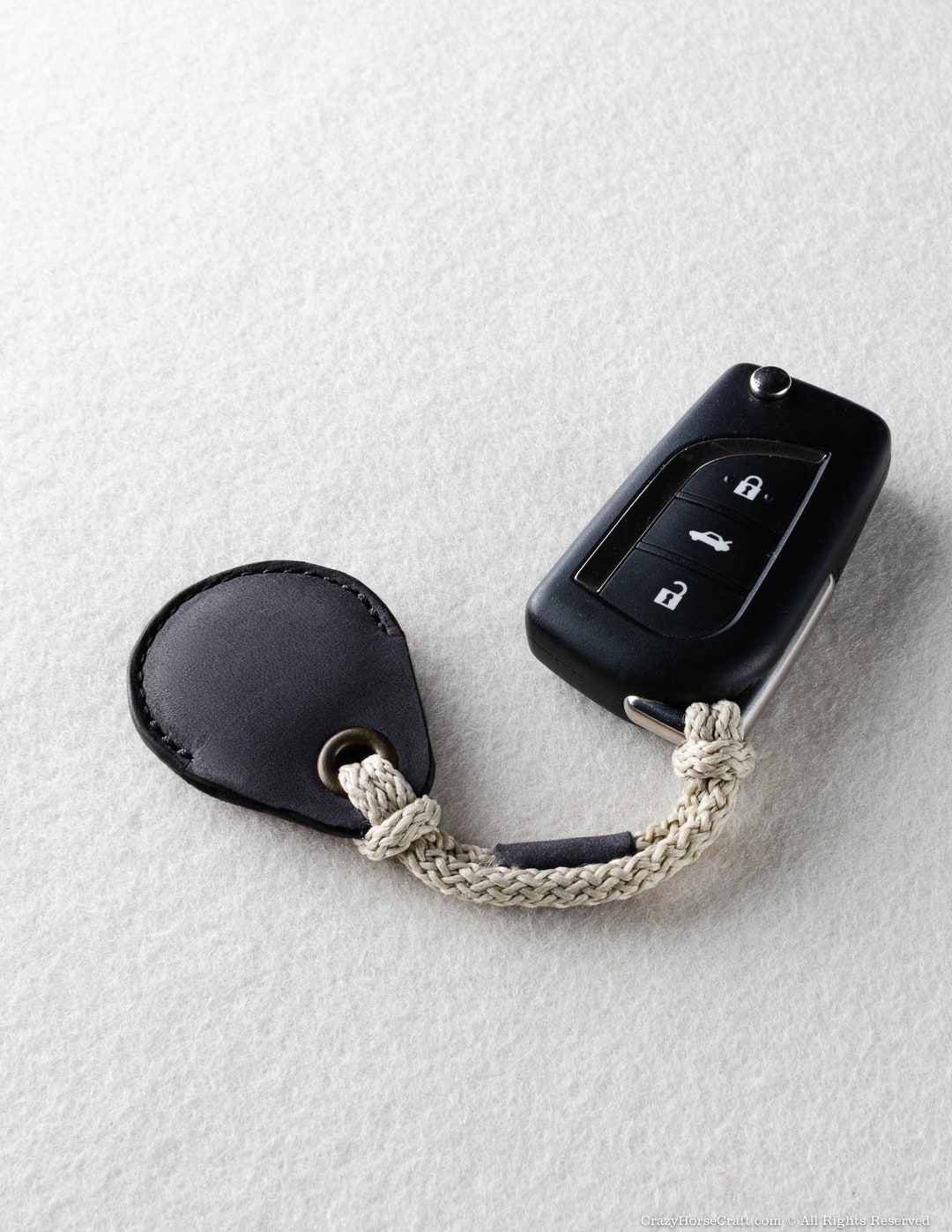 Leather AirTag Car Case Keyfob, Key Ring Holder, Black