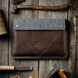 MacBook Air 13 M4 and M3 case leather MacBook Air 15 inch sleeve brown Crazy Horse leather wool felt MB Air 13 cover MacBook Pro 16 M2