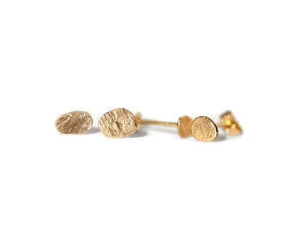 14ct Solid Recycled Gold Stud Earrings - Irregular, Organic Textured, Handmade Jewellery