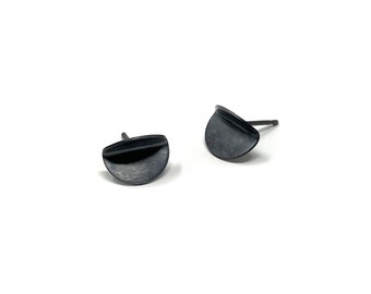 Oxidized Recycled Silver Stud Earrings: Geometric Minimalist Jewelry