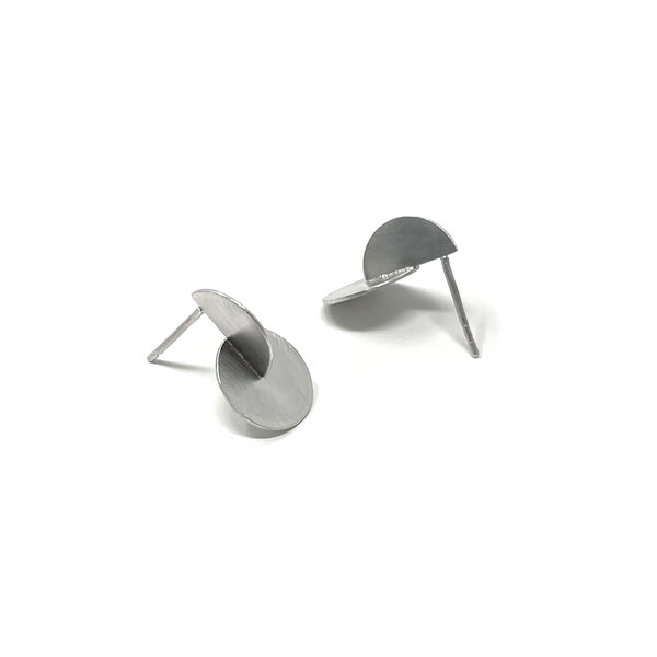 Contemporary Geometric Silver Stud Earrings - Minimalist, Unique, Unusual Jewellery - Elegant Semicircle Studs for Everyday