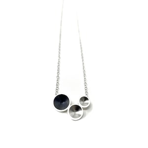 Geometric Oxidised Silver Pendant Necklace with Delicate Silver Chain - Contemporary Handmade Concave Necklace - Unique Gift for Her