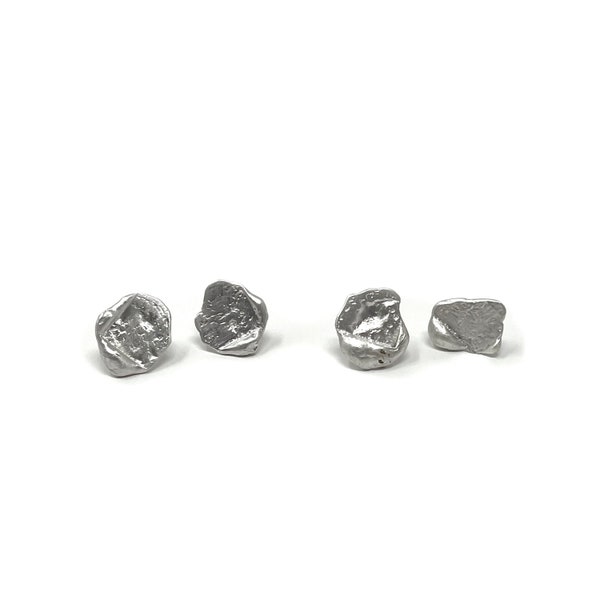 Organic Irregular Recycled Silver Stud Earrings - Abstract, Mismatched, Unusual Jewellery