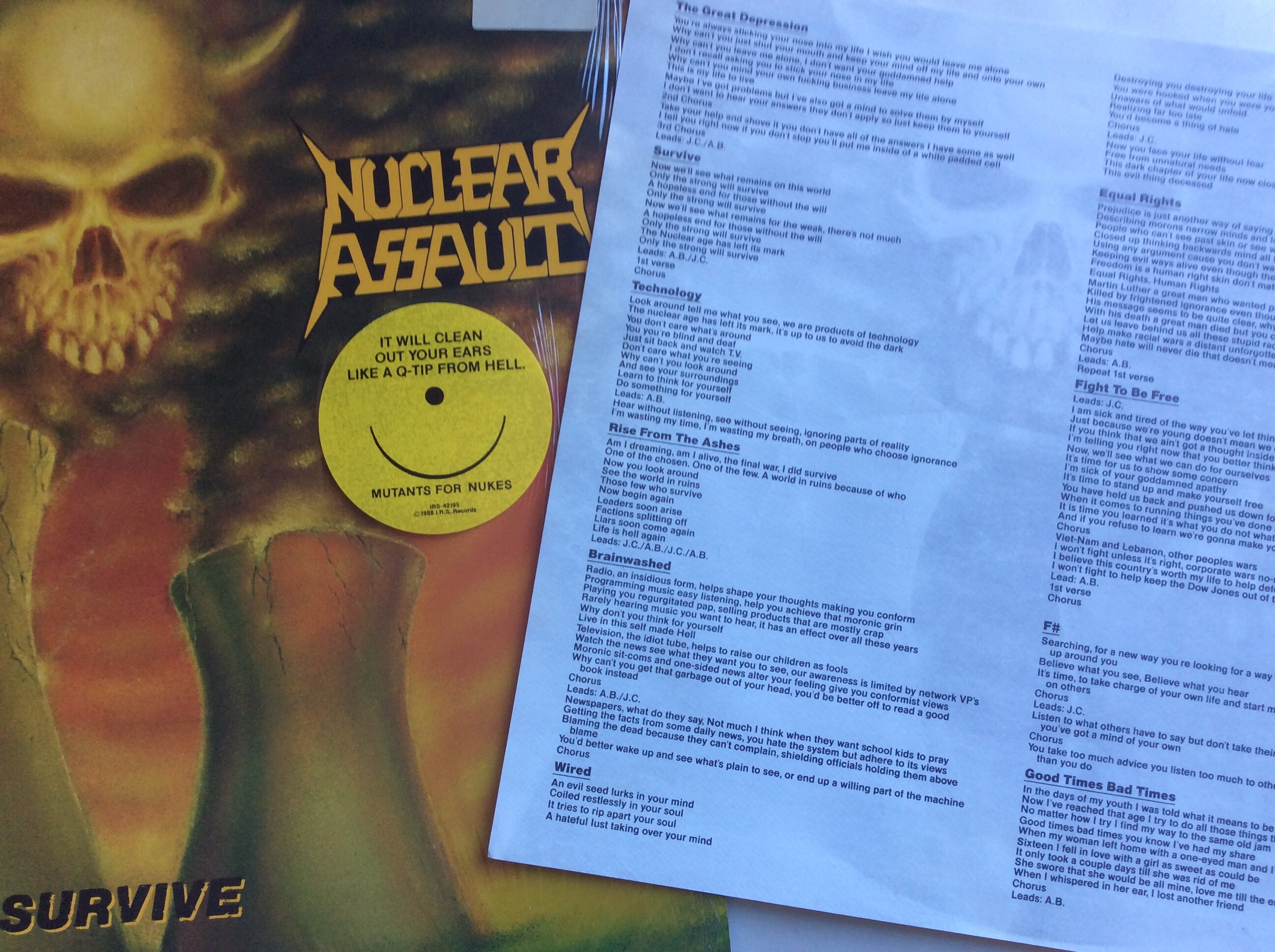 Nuclear Assault SURVIVE Original 1st Pressing US 1988 I.R.S.