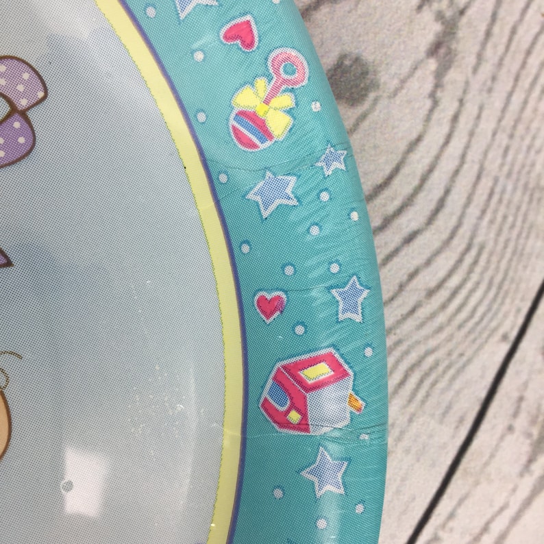 Unique Ind 9 inch Diameter Stork Baby Plates Special Delivery Boy Stork Carrying Baby Baby Shower 8 Plates per pack Made in the USA