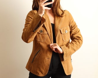 Vintage Suede Blazer , Leather Jacket , Tan Suede Jacket