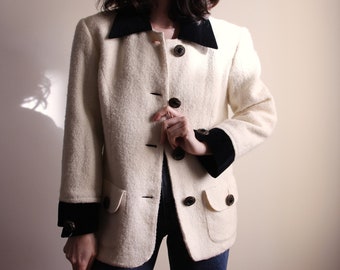Blazer de lana vintage, blazer blanco y negro, chaqueta de lana vintage