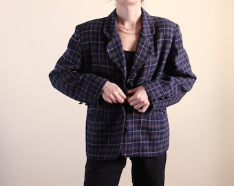 Vintage Wool Tartan Blazer, Vintage Plaid Jacket