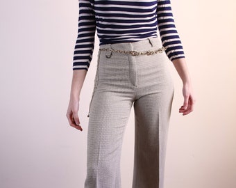 Pantaloni a zampa d'elefante vintage beige / pantaloni marrone chiaro a gamba larga a vita alta