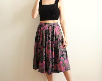 Vintage Floral Pleated Skirt, Floral Midi Skirt, High Waist Skirt