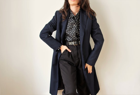 Vintage Minimalist Navy Jacket | Long Navy Blue Co