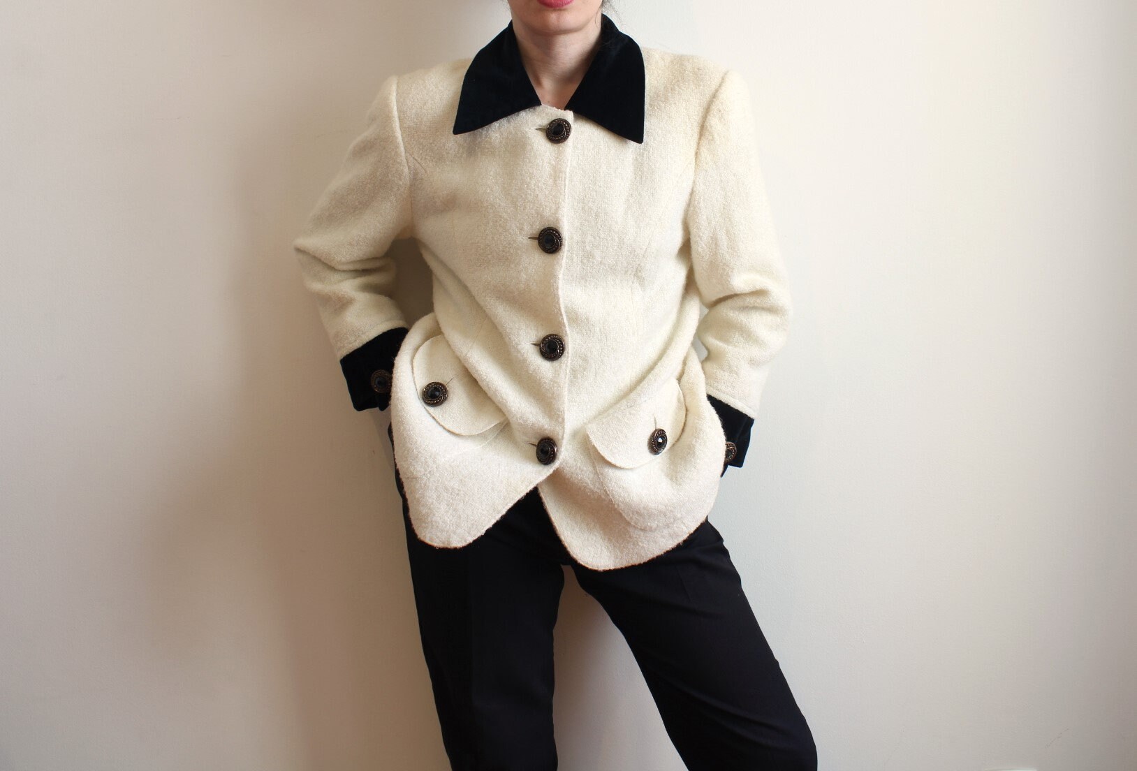 Vintage Wool Blazer with Black Lapel