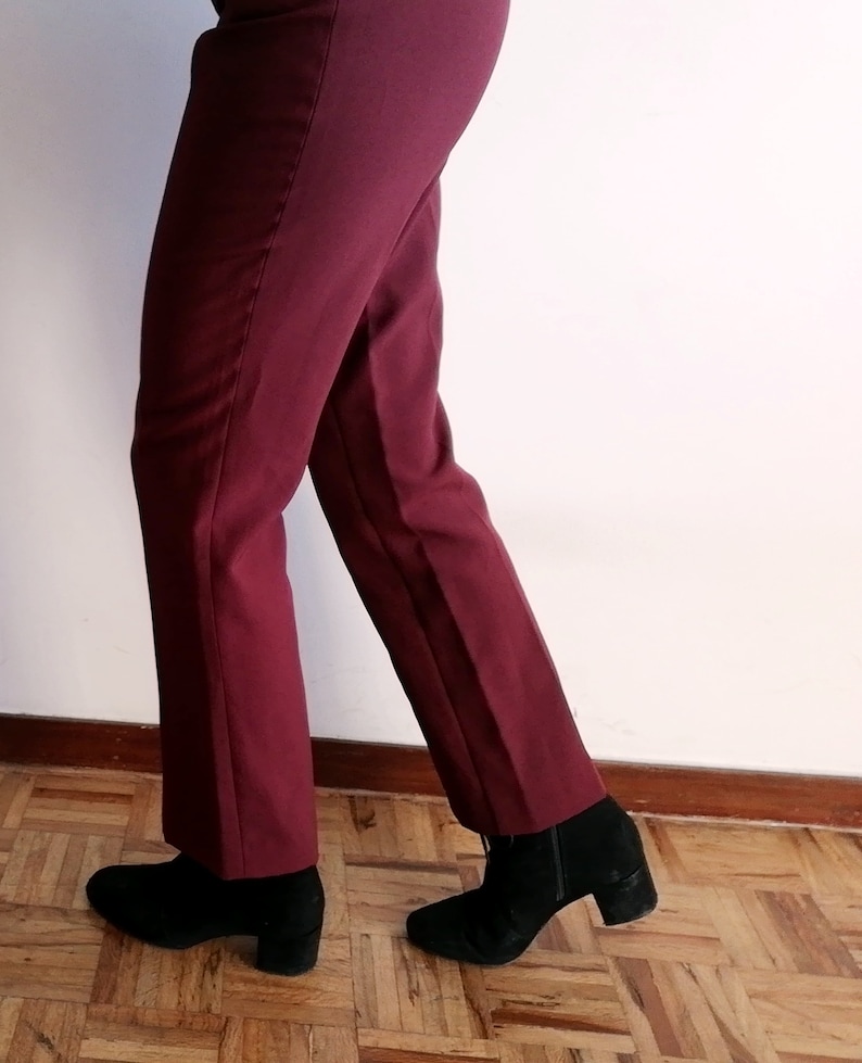 High Waist Trousers Straight Legs Ankle Pants XS Pants Vintage 80/'s Burgundy Pants