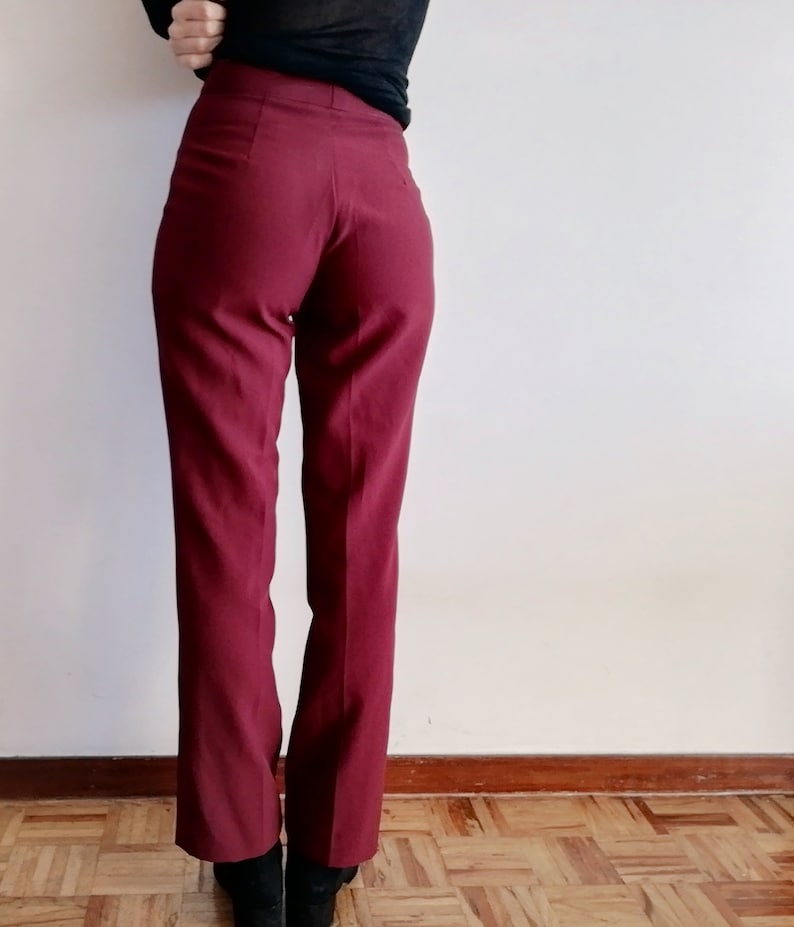 High Waist Trousers Straight Legs Ankle Pants XS Pants Vintage 80/'s Burgundy Pants