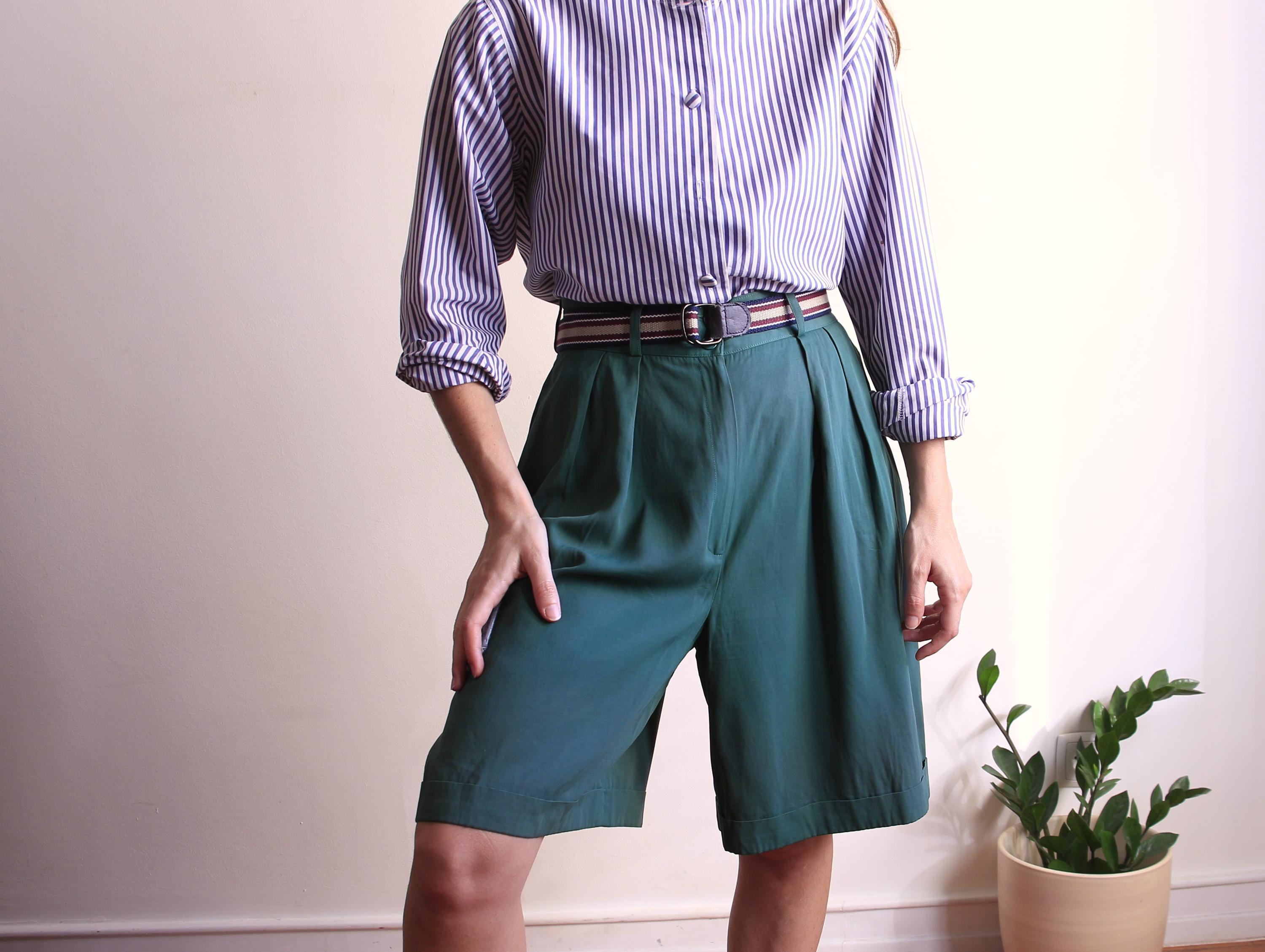 Pantaloncini a pieghe verdi a vita alta vintage Kenzo pantaloncini verdi al ginocchio Etsy Italia