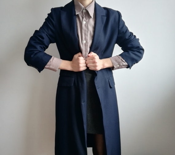 Vintage Minimalist Navy Jacket | Long Navy Blue Co