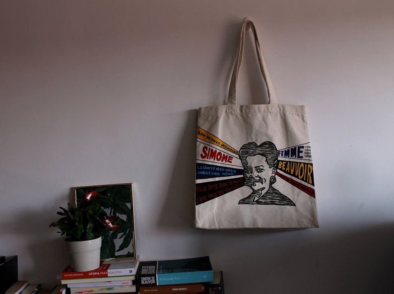 Existentialist Art Feminist Icon Existential Bag Simone Beauvoir| Tote Bag Philosophy Hand-Made Stencil