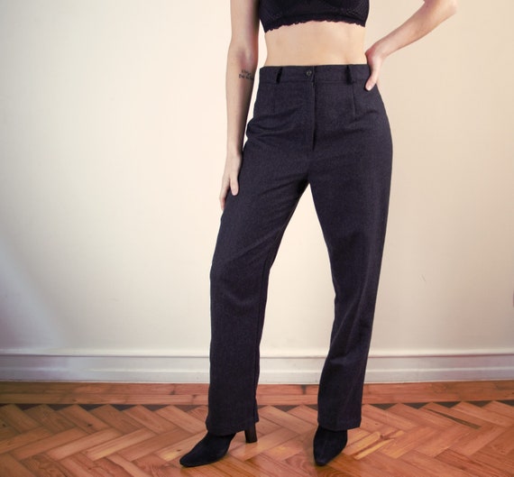Vintage Charcoal Gray Wool High Waisted Tailored Trousers