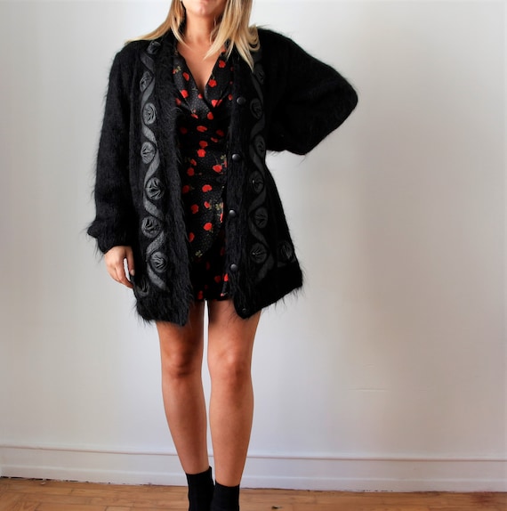 Vintage Mohair Cardigan | Red Knit Cardigan | Over